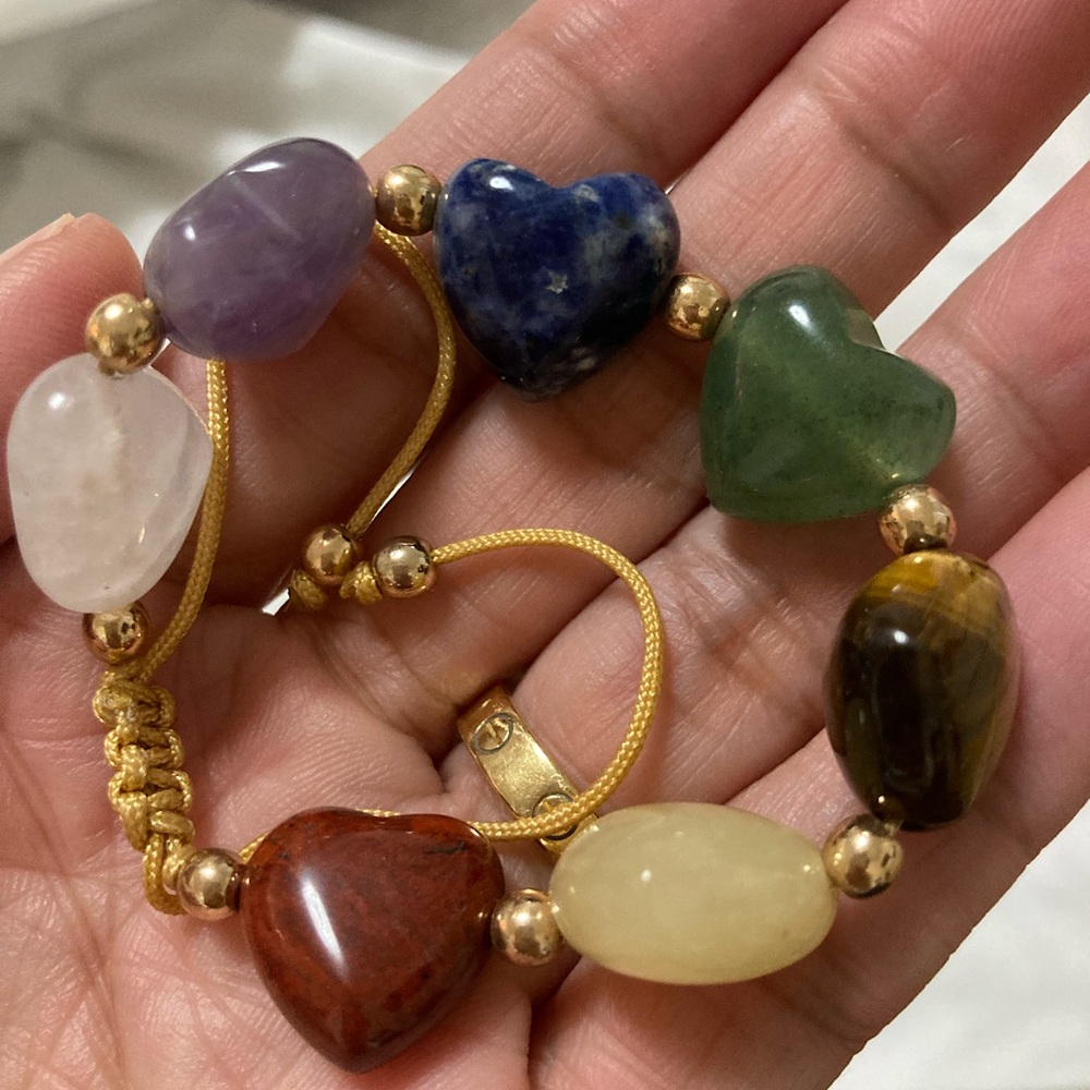 Crystal Heart 7 Chakra with Adjustable cord bracelet